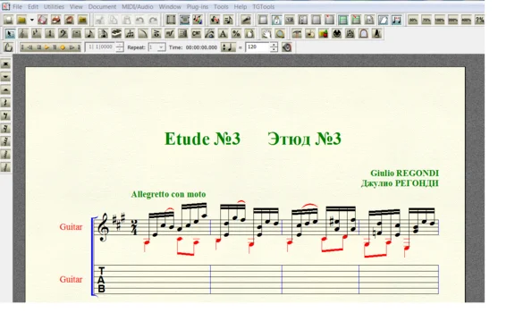 Ноты для гитары Regondi ETUDE №3 для 6-ой
