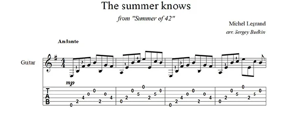 The summer knows (Мишель Легран) для гитары