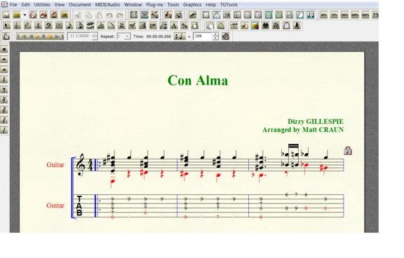 CON ALMA by Dizzy GILLESPIE for 6-string guitar