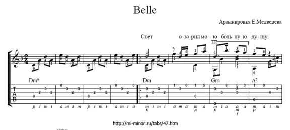 Belle (from Notre-Dame de Paris) - notes and tabs