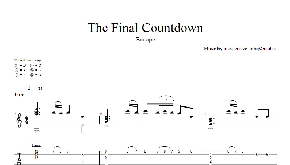 The Final Countdown (Europe) notes tabs.