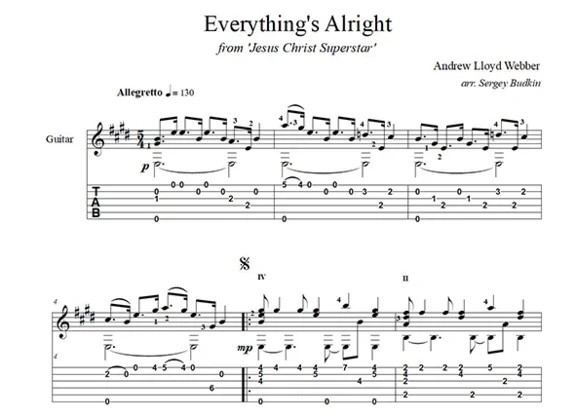 Everything´s Alright (Jesus Christ Superstar)для гитары