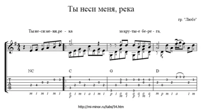 Ты неси меня река (Любэ) - табулатура и ноты для гитары