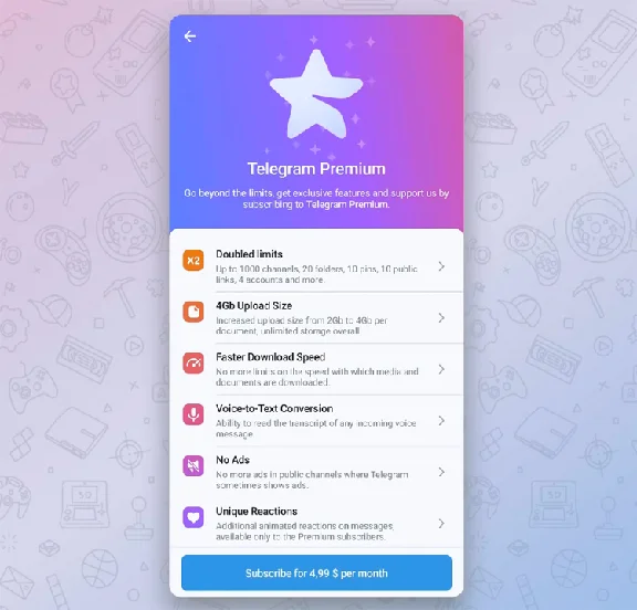 Telegram premium 3,6,12 months