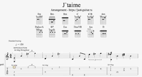 Lara Fabian - Je t´aime (табы / ноты для гитары)