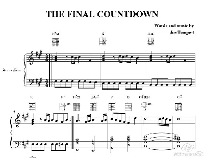 The Final Countdown. Europa. Ноты аккордеон фортепиано