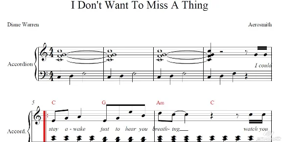 I don´t want to miss a thing (aerosmith) для аккордеона