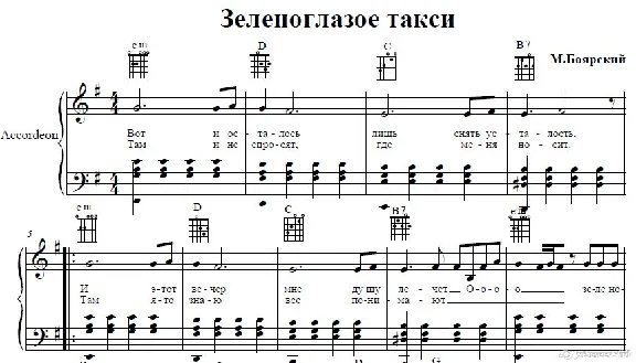 Зеленоглазое такси(М.Боярский)для аккордеона/фортепиано