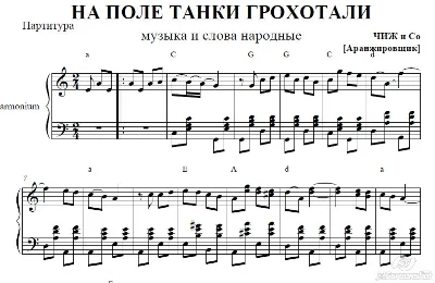 НА ПОЛЕ ТАНКИ ГРОХОТАЛИ (ЧИЖ И C) ноты аккордеон/баян