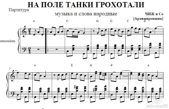 НА ПОЛЕ ТАНКИ ГРОХОТАЛИ (ЧИЖ И C) ноты аккордеон/баян