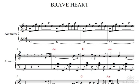 The BRAVE HEART(к/ф Храброе сердце)ноты аккордеон/баян