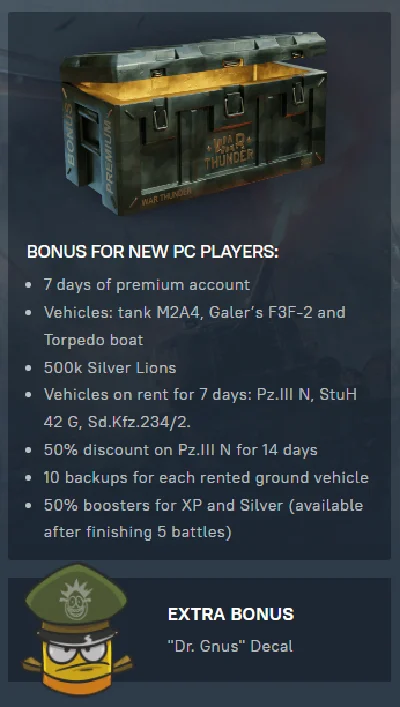 Coupon - War Thunder Starter Pack + Doctor Gnus decal