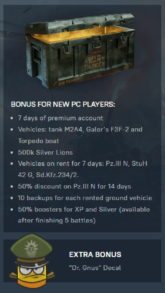 Coupon - War Thunder Starter Pack + Doctor Gnus decal