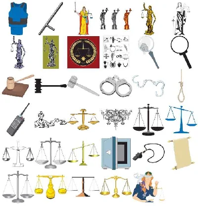 Set of vector pictures, symbols of justice