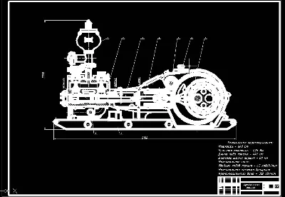 Assembly drawing mud pump UNB-600 (A1) with a frame