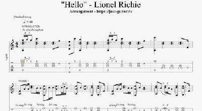 Lionel Richie - "Hello" (табы / ноты для гитары)