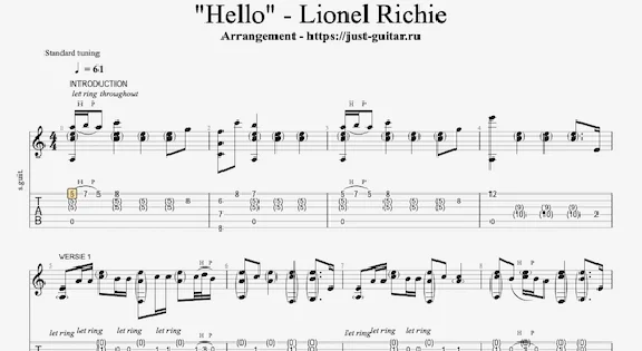 Lionel Richie - "Hello" (табы / ноты для гитары)