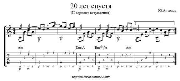 Antonov - 20 years later. Notes and tablature for guita