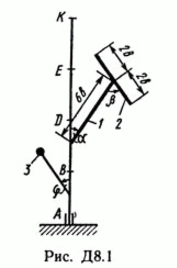 Решение задачи Д8 В15 (рис 1 усл 5) теормех Тарг 1989 г