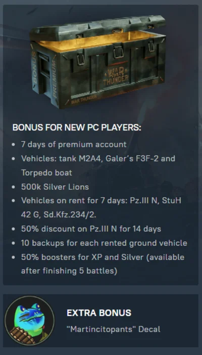 Coupon - War Thunder Starter Pack + Martincitopants