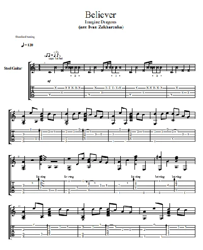 Imagine Dragons - Believer; Табы/Ноты для гитары, PDF