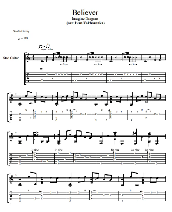 Imagine Dragons - Believer; Табы/Ноты для гитары, PDF