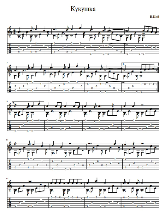 "Viktor Tsoi - Cuckoo" Tabs for guitar