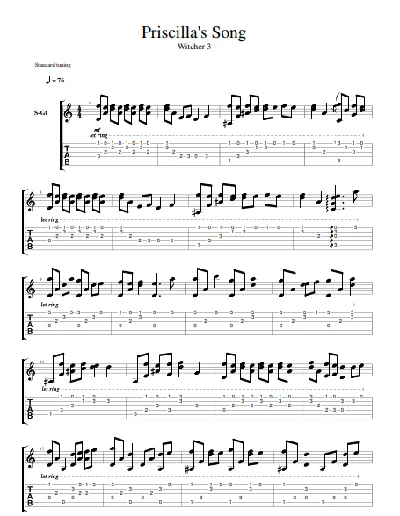 Tabs Song of Priscilla from The Witcher 3 fingerstyle