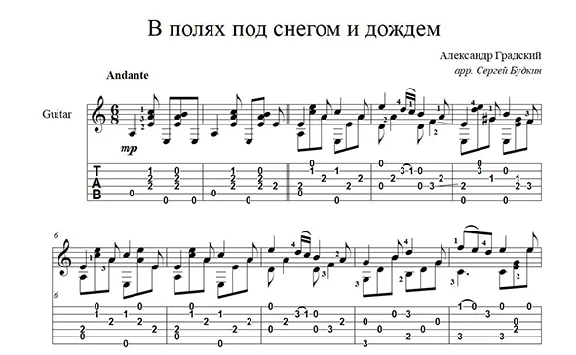 In the fields under snow and rain(A. Gradsky)for guitar