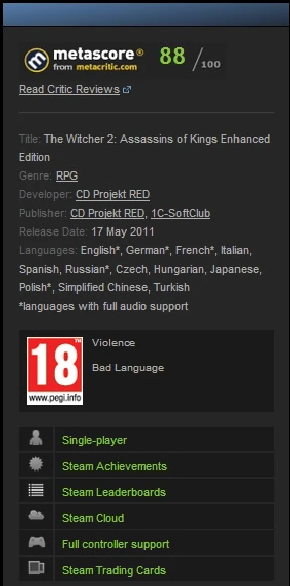 The Witcher 2: Assassins of Kings Enhanced Edition ROW