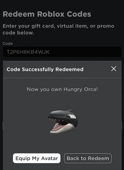 KEY 🔑 Hungry Orca ✅ ROBLOX