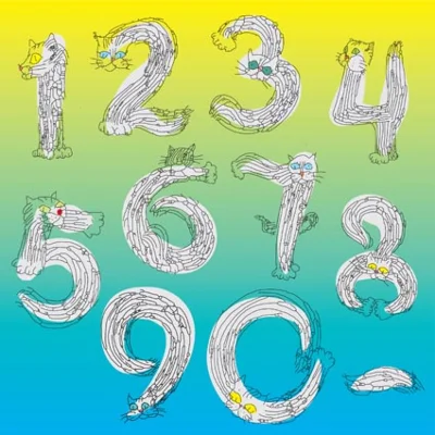 Векторные рисованные цифры в виде кошек