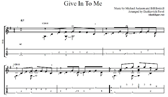 Give In To Me (Michael Jackson) Hom and tabs for guitar