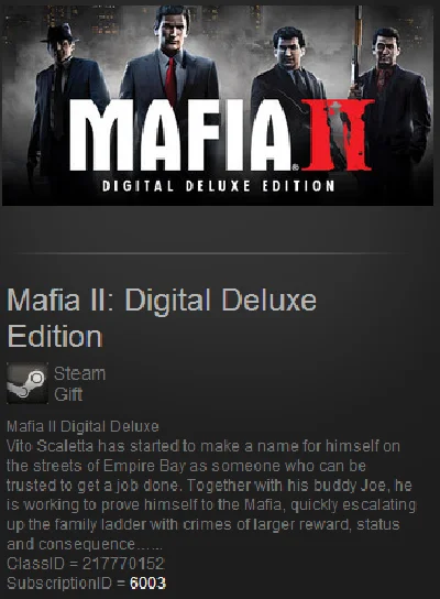 Mafia II: Digital Deluxe Edition Steam Gift (ROW) + Bon