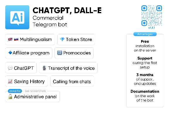 Commercial Telegram Bot ChatGPT, DALL-E, admin panel