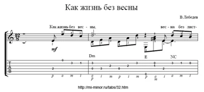 Как жизнь без весны - Ноты и табулатура