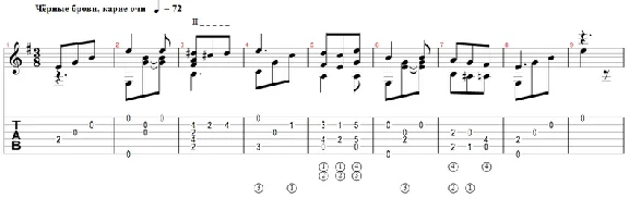 Black eyebrows, brown eyes - arranged for guitar