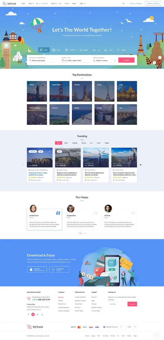 MyTravel — WooCommerce тема для туров и бронирования