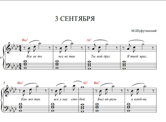 M. Shufutinsky "September 3rd" sheet music for accordio