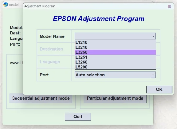 Epson AdjustmentL1210 L3210  L3250  L3251  L3260  L5290