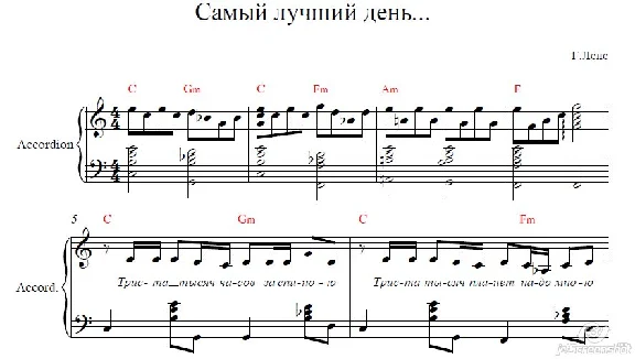 Самый лучший день ноты (ноты для аккордеона)