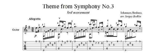Brahms - Theme from Symphony No.3 for guitar