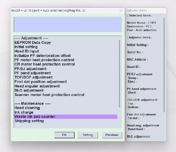 EPSON AdjProg Reset L3118 L3119