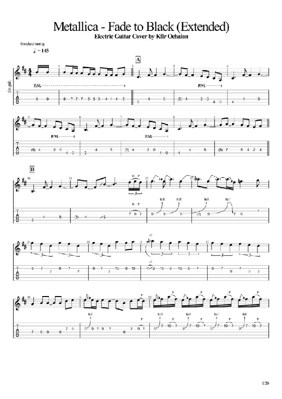 Tabs Kfir Ochaion - Metallica - Fade to Black Extended