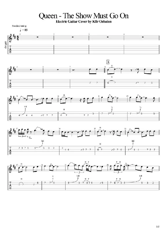 Табы Kfir Ochaion - Queen - The Show Must Go On