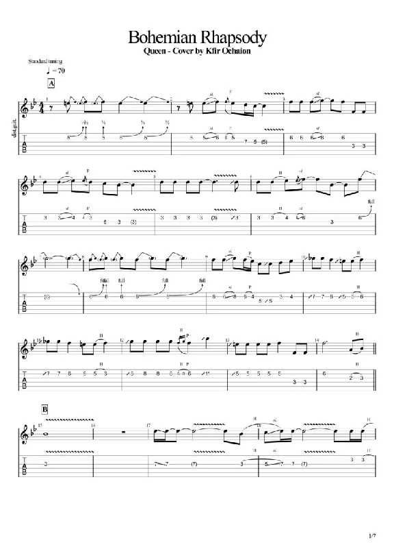 Табы Kfir Ochaion - Queen - Bohemian Rhapsody -Electric