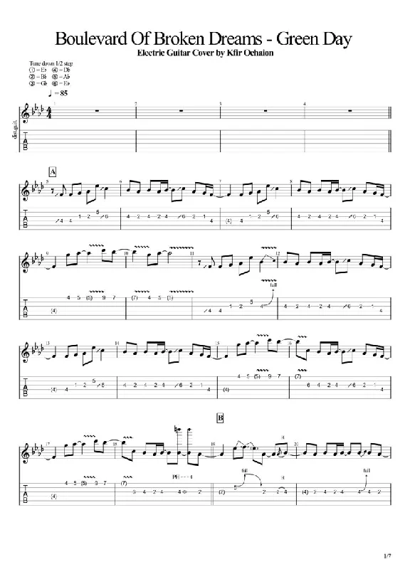 Tabs Kfir Ochaion GreenDay - Boulevard Of Broken Dreams