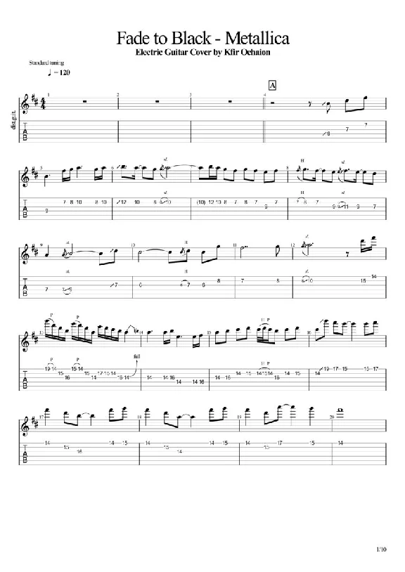 Табы Kfir Ochaion - Metallica - Fade to Black