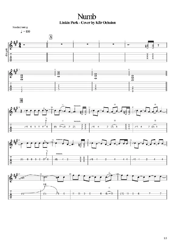 Tabs Kfir Ochaion - Linkin Park - Numb -Electric Guitar