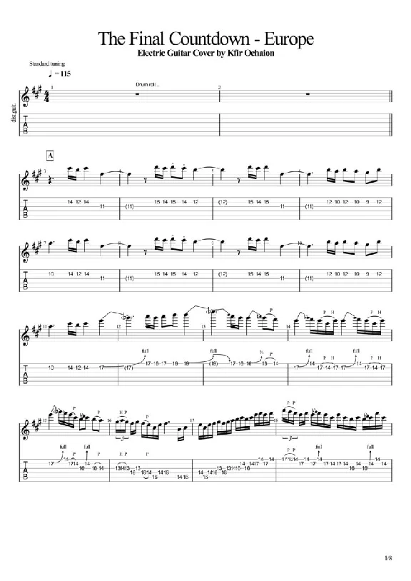 Табы Kfir Ochaion - Europe - The Final Countdown